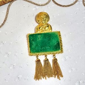 Vintage Hattie Carnegie ElegGold and Green Pendant Necklace